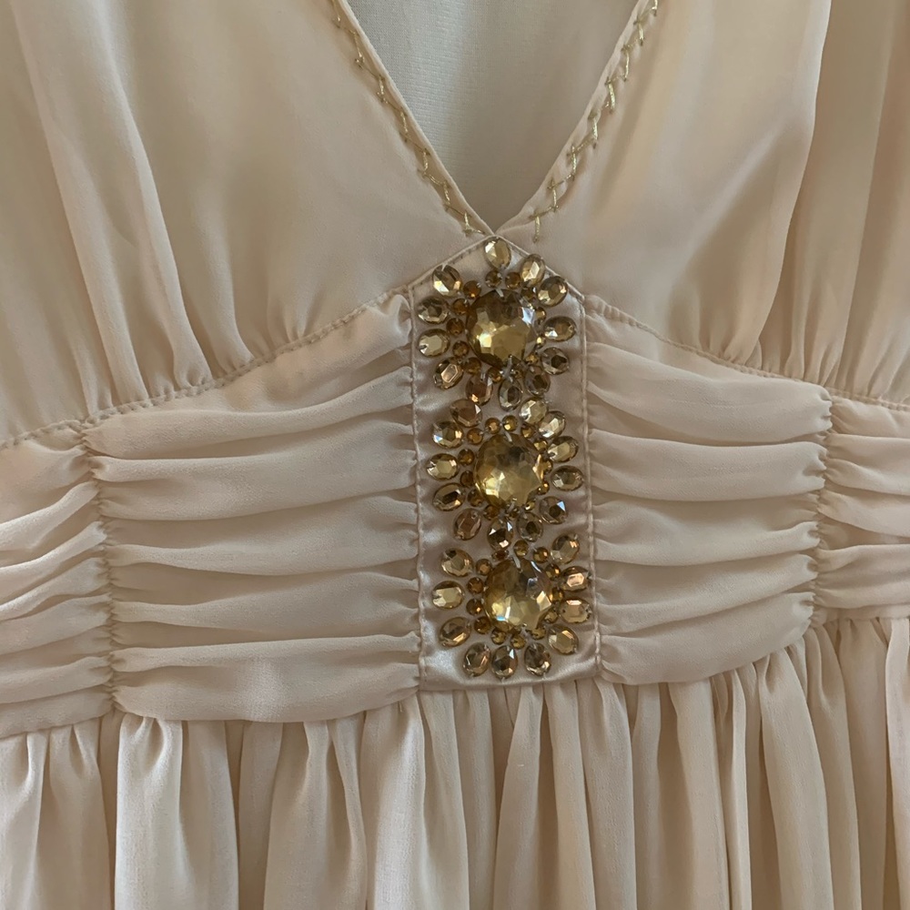 Ladies Creme Colored Jeweled Blouse - Picture 2 of 5